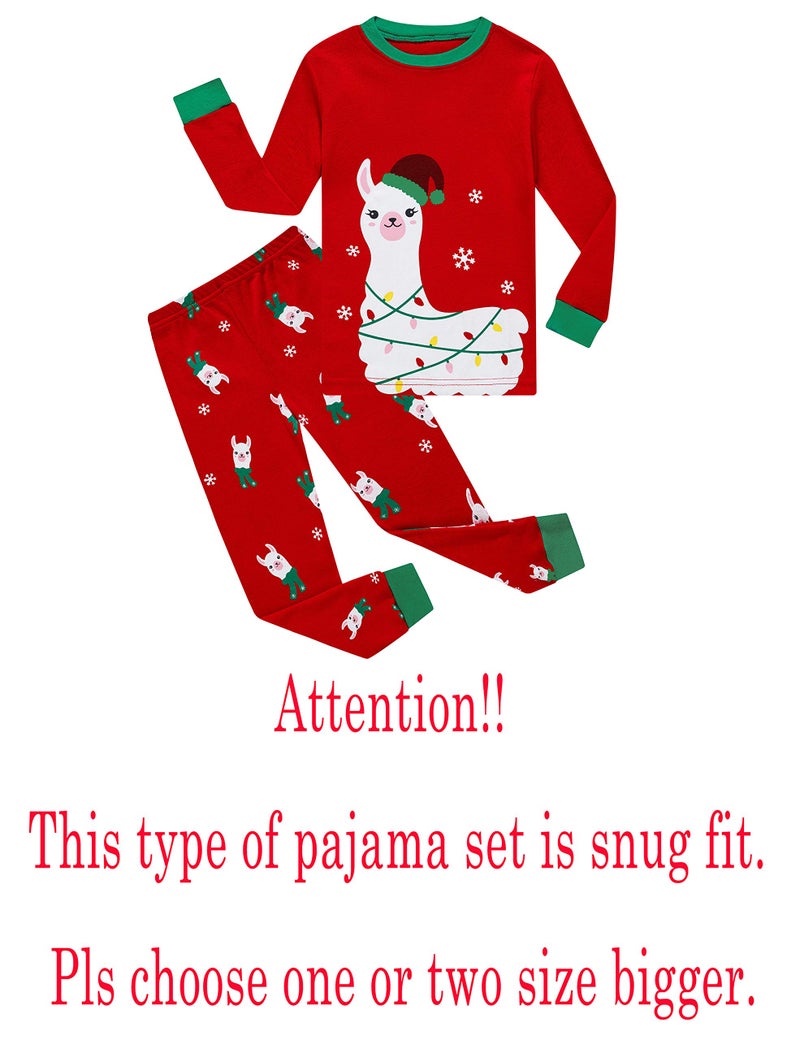 KikizYe Christmas Llama Ugly Little Boys Girls Long Sleeve Pajamas Cotton Red Xmas Jammies Toddler Size 2T - Image 2